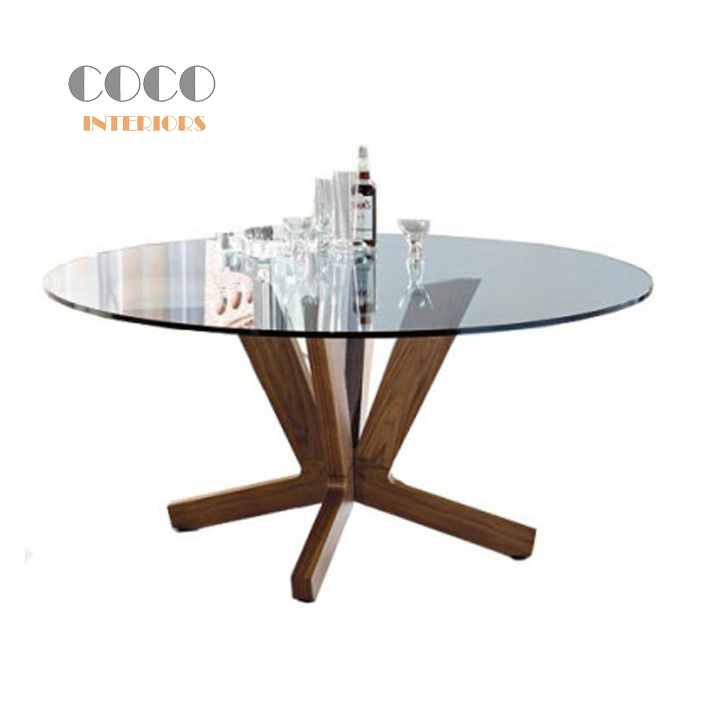 Cattelan Italia Goblin Round Table北美胡桃木钢化玻璃圆形餐桌