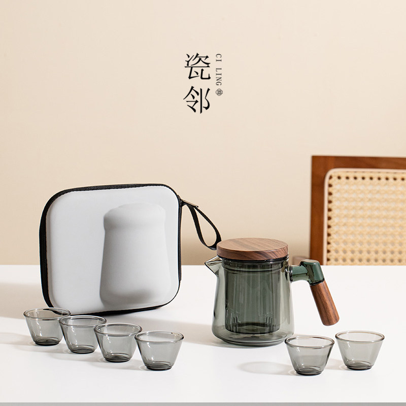 瓷邻 旅行茶具套组户外露营可携式茶具茶壶玻璃快客杯可明火煮茶,餐饮具,旅行茶具,淘宝优惠券,粉丝福利购,淘宝优惠卷