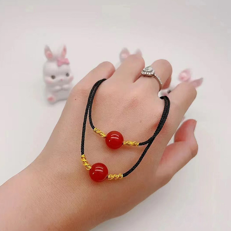 网红红玛瑙手链红豆情侣天然珠子相思豆闺蜜红绳转运手工编织手绳