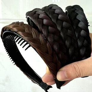 新品梳齿假发发箍鱼骨麻花辫子仿真发头饰低头不掉档手工编织