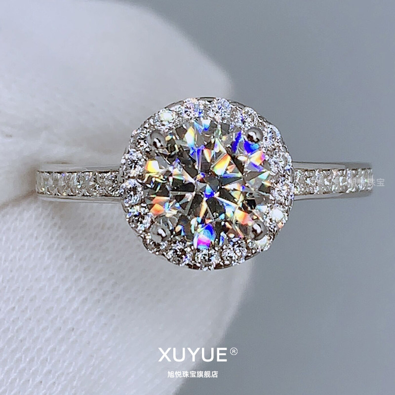 18K白金莫桑石戒指圆包镶嵌不掉色正品钻戒女定制婚戒送礼物首饰