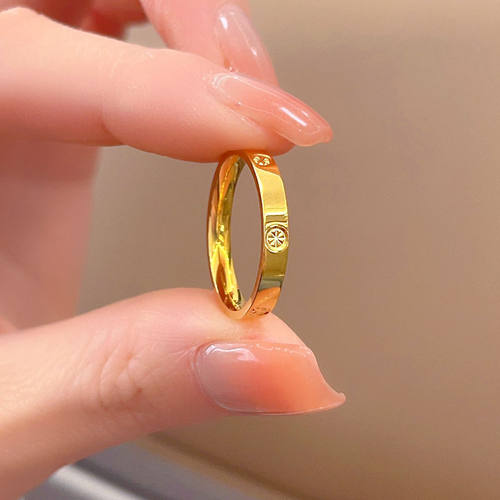 沙金钻纹米字戒指女ins小众设计情侣指环轻奢素圈食指戒指不掉色