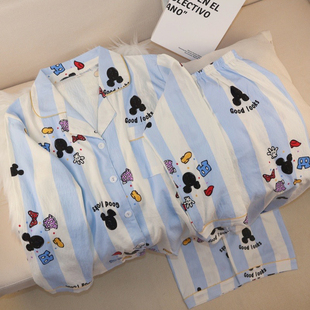 米奇长袖春夏季睡衣女云朵棉大码长裤套装秋冬款少女可外穿家居服