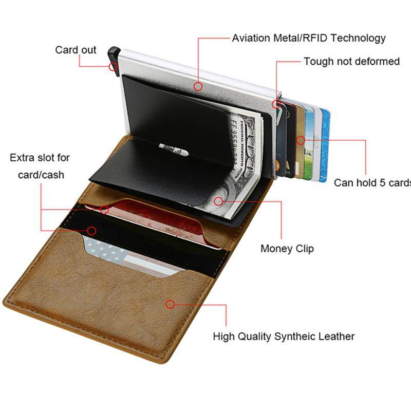 Vintage Leather Mini RFID Credit Card Holder Wallet Men Wome