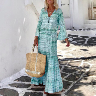 Long Beach Dress 2021 Sexy Spring Summer V Neck Maxi Dresses