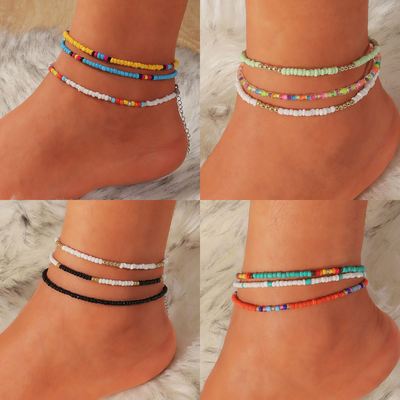 3pcs/set Bohemian Colorful Beaded Beads Anklets For Women Su
