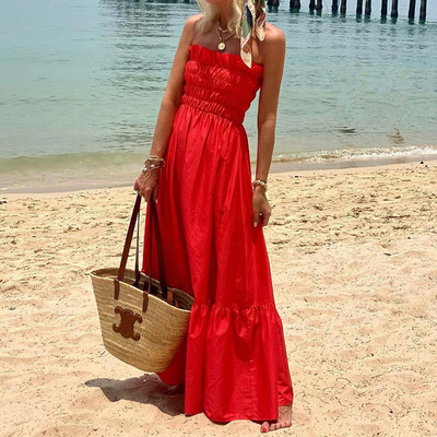 Bohemian dress2023欧美春季新款女士时尚抹胸波西米亚度假连衣裙