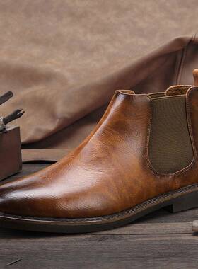 男士切尔西靴复古鞋Men Chelsea Boots Waterproof Leather Shoes