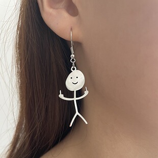 Titanium Steel Fuxk You Doodle Earrings For Woman Trend Punk