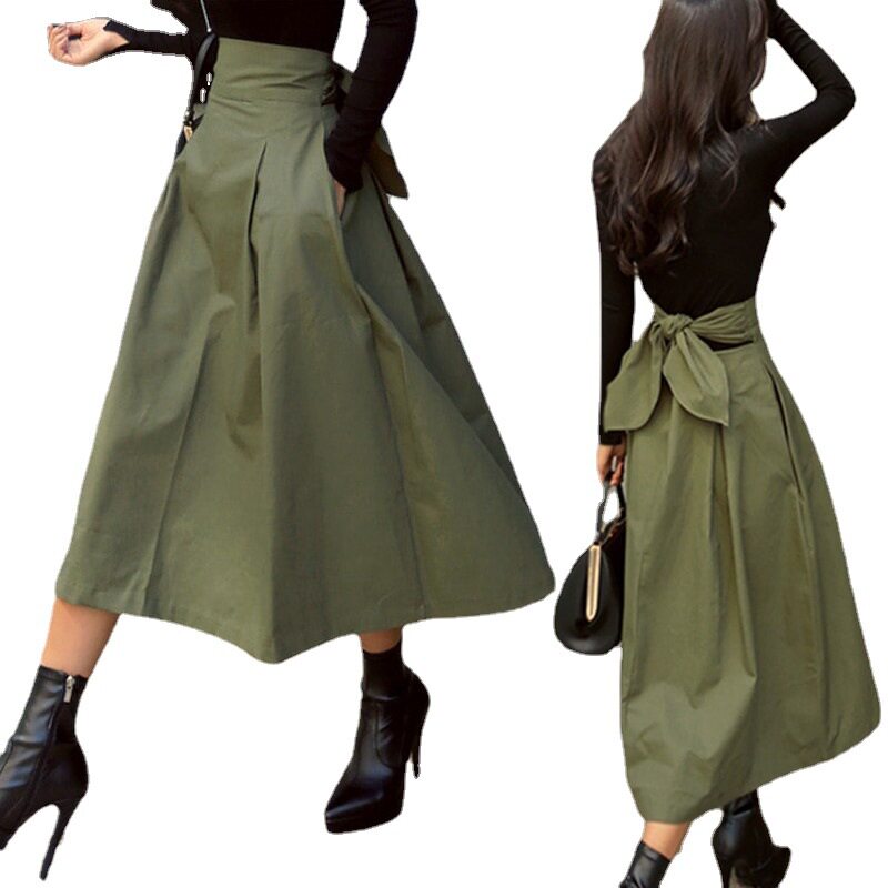 women fashion casual dress 2022伞裙蝴蝶结大摆裙修身束腰长裙