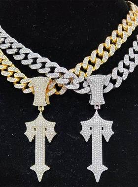 New Men Women Hip Hop Letter Iced Out Cross Sword Necklaces