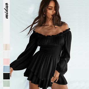 collar jumpsu Women& pleated casual ruffled sleeve 39;s long