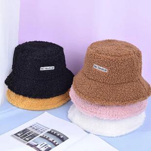 2023 Lamb Wool Faux Fur Bucket Hat Winter Warm Teddy Velvet