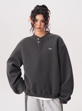 ADER DANCE2025春秋韩版新款男女同款卫衣圆领宽松港风纯色上衣