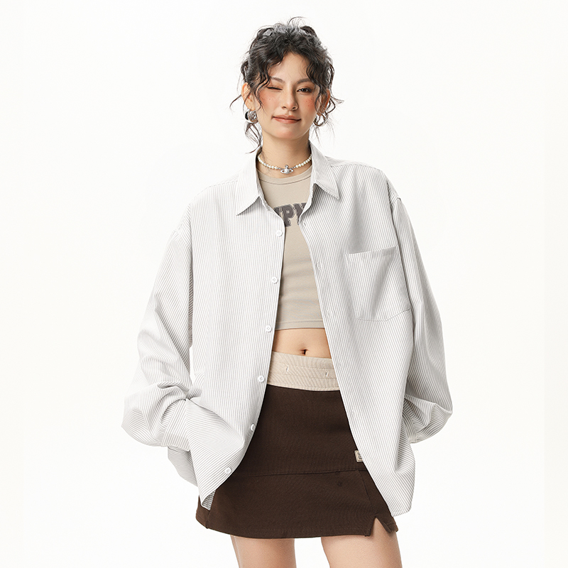 ADER DANCE春夏韩系经典条纹翻领衬衫男女同款休闲慵懒衬衣