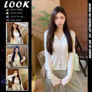 百搭休闲排扣上衣 女2025秋冬气质修身 韩系chic慵懒风长袖 针织开衫