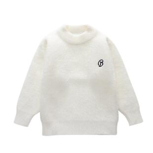 儿童水貂绒毛衣女童男童加绒加厚针织衫中大童冬款打底衫宝宝白色