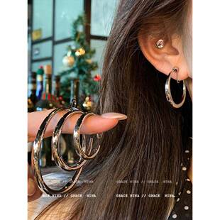 金属素圈耳夹女无耳洞夹耳式耳环夸张大圈蚊香盘耳饰轻奢高级感