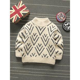 儿童水貂绒毛衣加绒半高领宝宝针织衫男童套头秋冬款打底衫新款潮