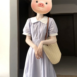 收腰显瘦长裙潮 法式 温柔风紫色POLO衬衫 小个子连衣裙2025夏季 新款