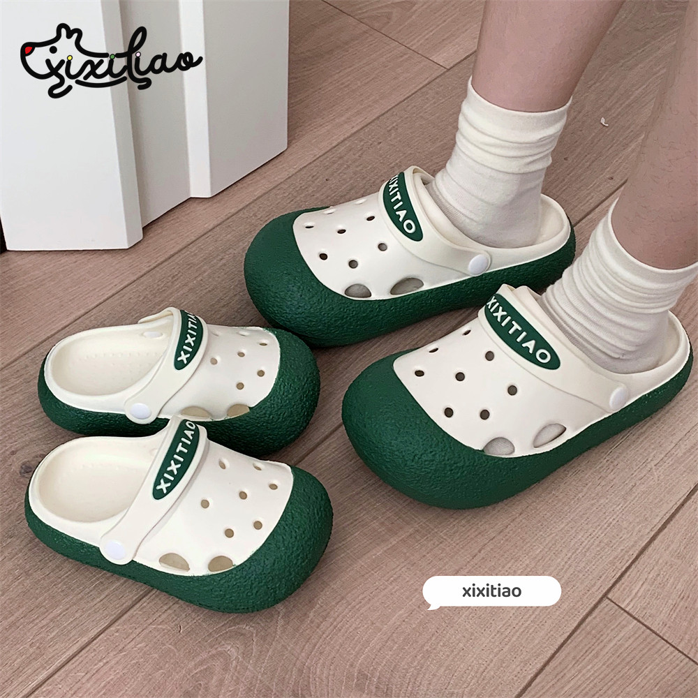 细细条亲子休闲两穿包头凉拖鞋夏季个性时尚拼色百搭洞洞鞋女ins