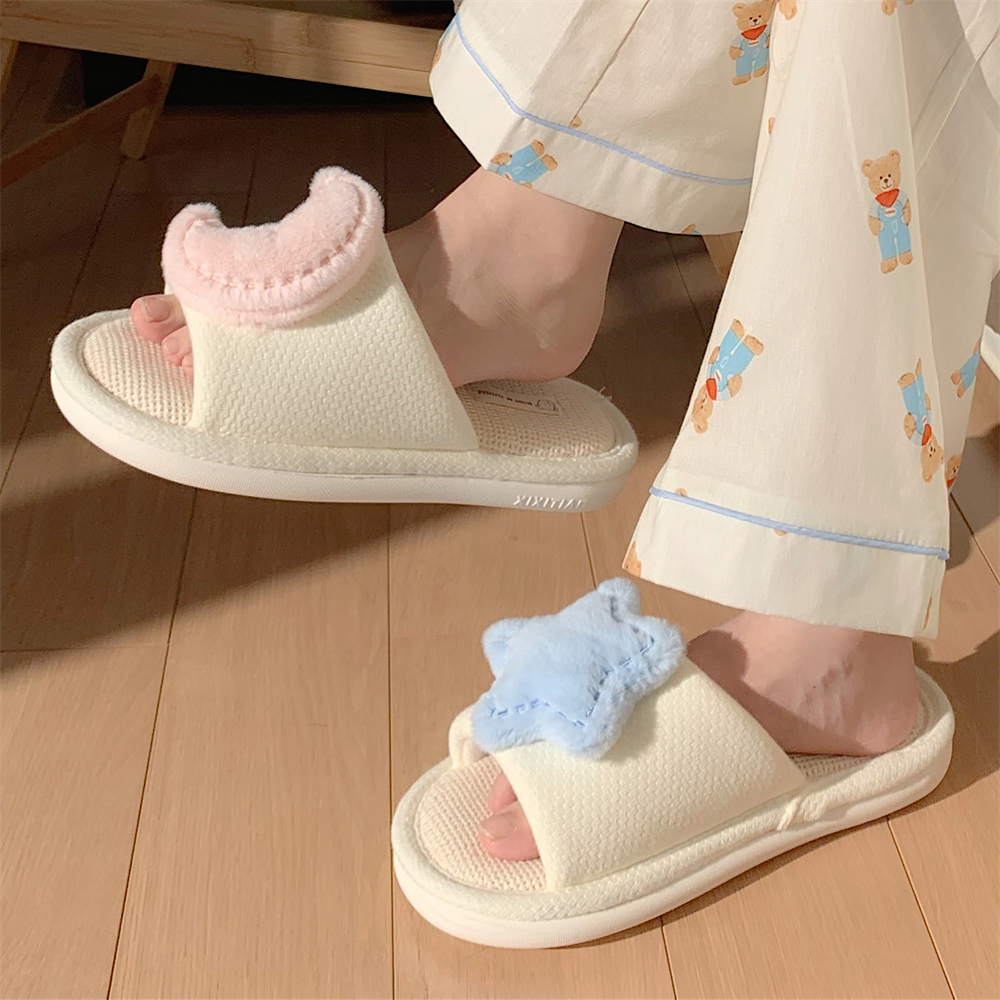 细细条新款卡通四季吸汗亚麻拖鞋