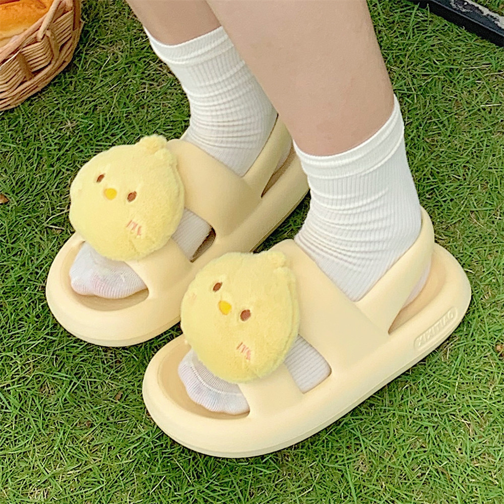 细细条少女心卡通可爱小黄鸭凉鞋踩屎感外穿防滑eva沙滩鞋女夏季
