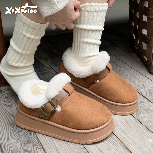 复古勃肯鞋女冬皮毛一体雪地靴