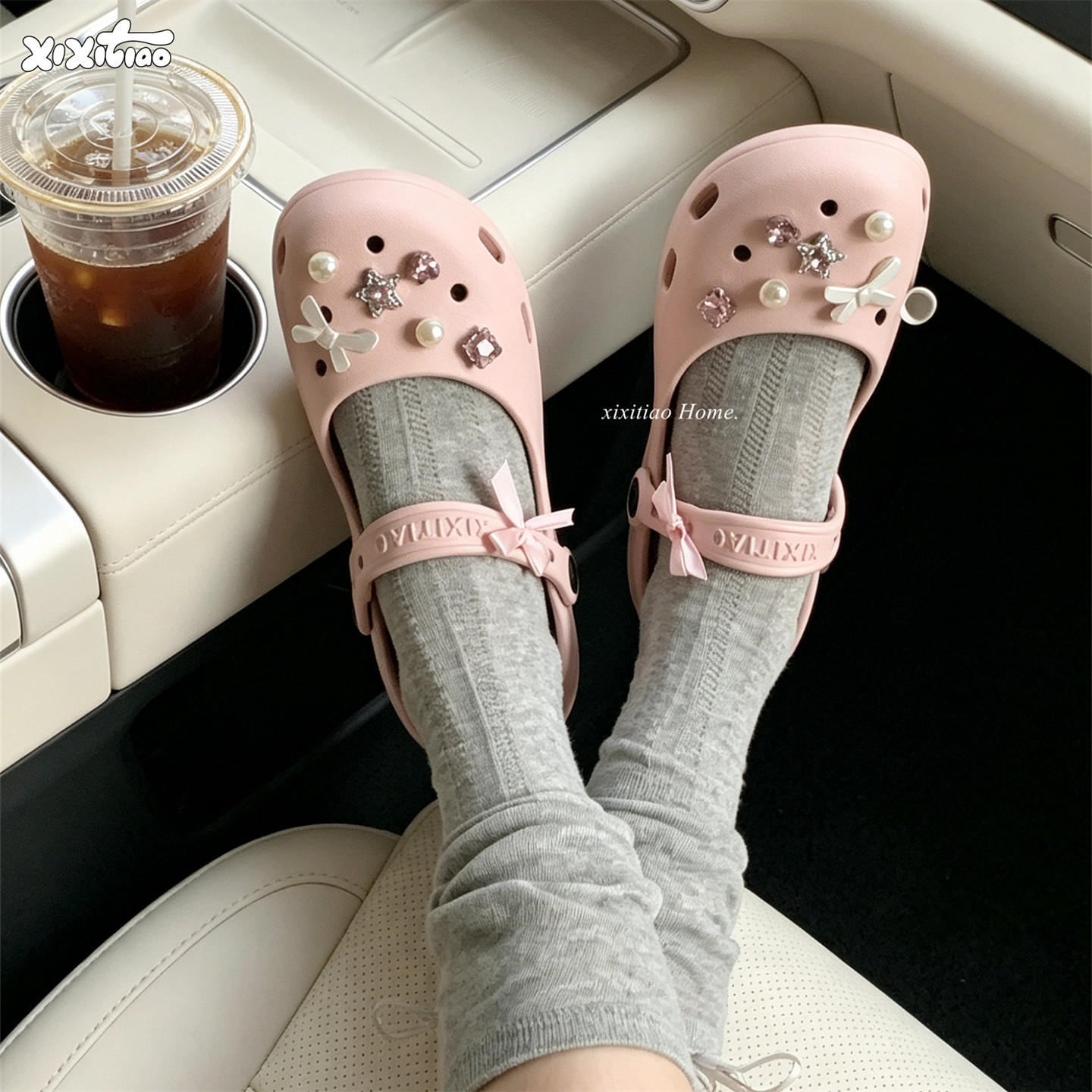 水钻蝴蝶结包头拖微足弓防滑图片