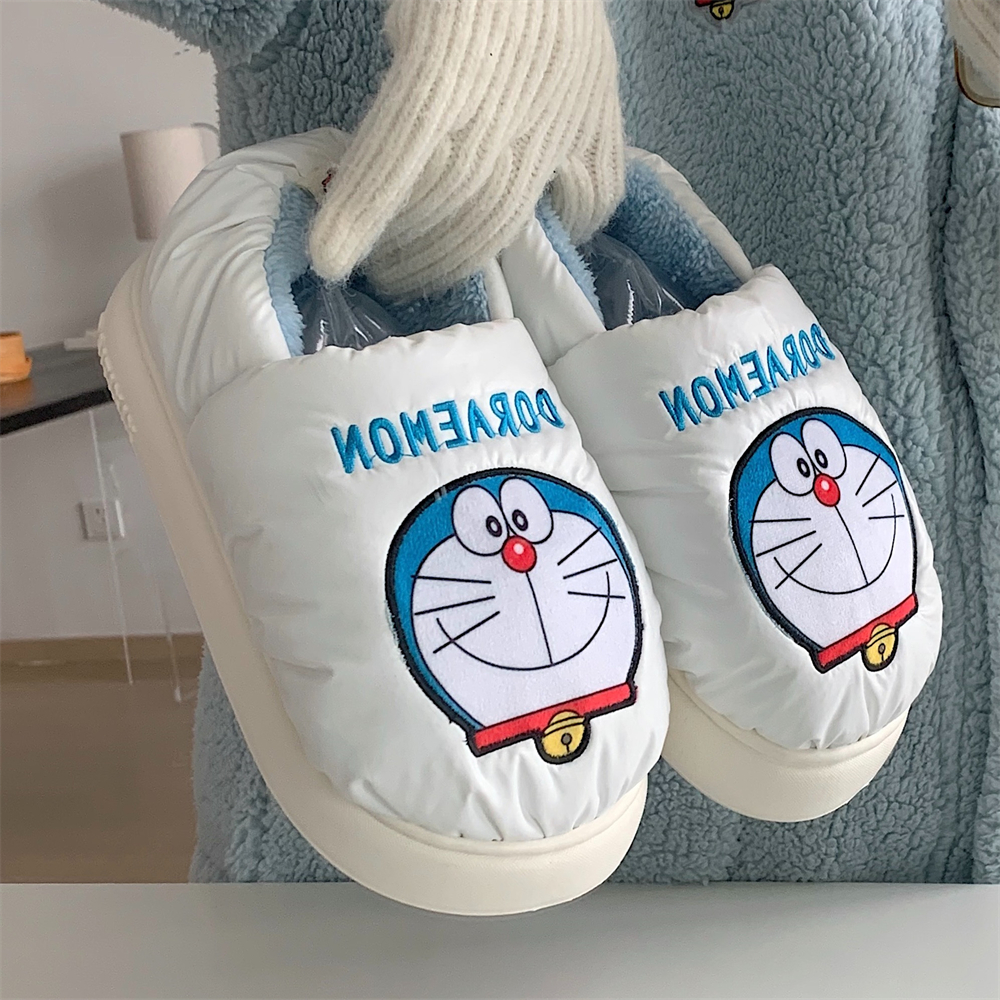 细细条冬季哆啦A梦情侣棉拖鞋舒适毛绒保暖防滑全包跟月子鞋男女