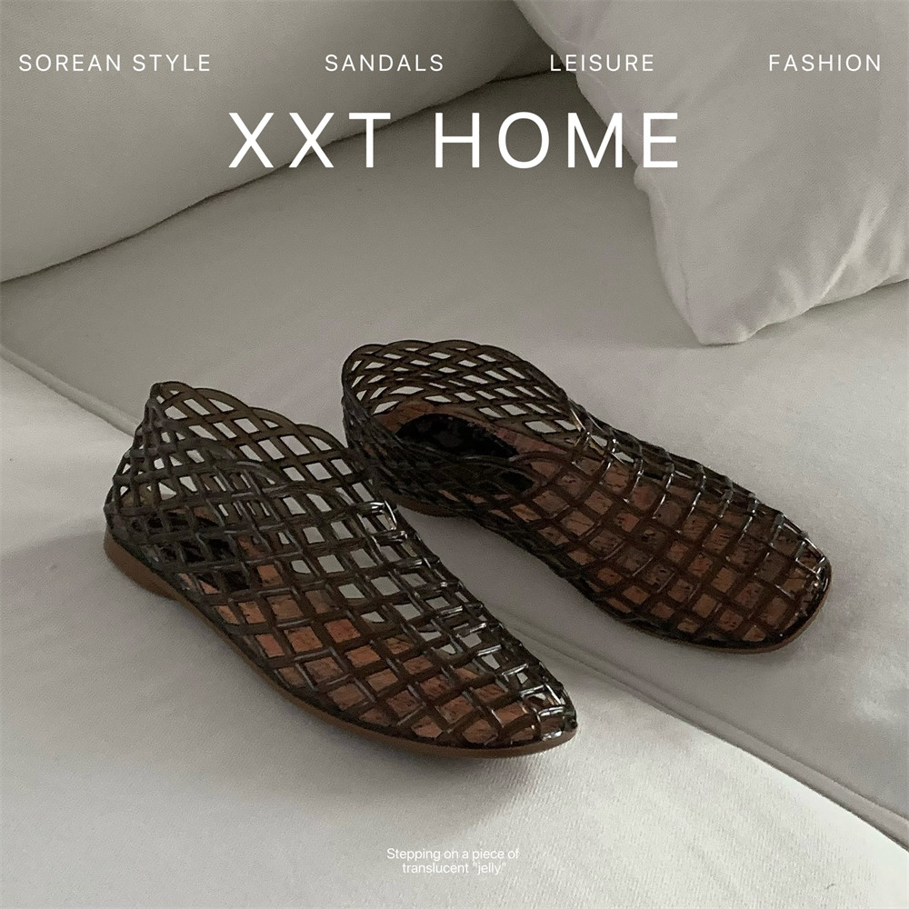 细细条平底果冻鞋水晶凉鞋时尚镂空网格小众网红包头洞洞鞋女夏,女鞋,浅口单鞋,淘宝优惠券,粉丝福利购,淘宝优惠卷