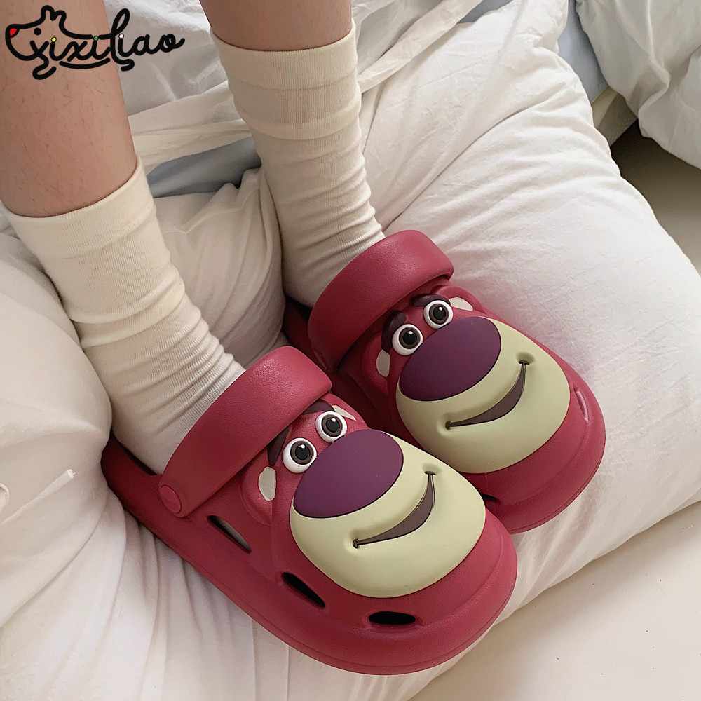 细细条可爱包头凉拖鞋eva玩具总动员草莓熊夏季外穿新款洞洞鞋女