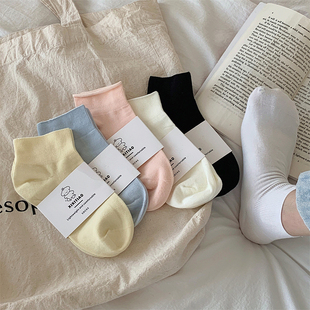 细细条夏天薄款 无骨棉袜子 吸汗透气纯色短筒袜女简约风学生时尚