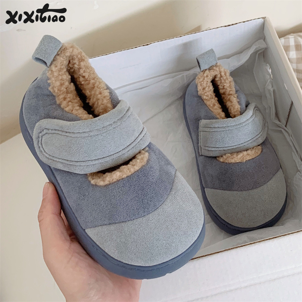 细细条 男童女童拼色魔术贴加绒豆豆鞋秋冬儿童外穿休闲保暖棉鞋,居家布艺,居家棉拖/棉鞋,淘宝优惠券,粉丝福利购,淘宝优惠卷