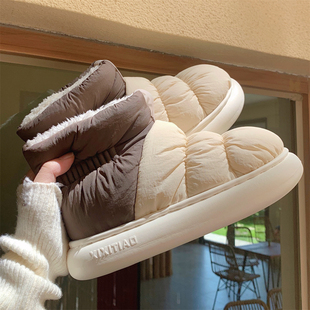 细细条户外个性 男女冬 撞色褶皱情侣雪地靴加绒加厚防滑保暖棉鞋