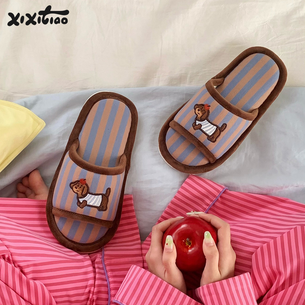 细细条 居家男女舒适地板鞋吸汗趣味苹果小狗春夏季情侣棉麻拖鞋,居家布艺,居家亚麻拖鞋,淘宝优惠券,粉丝福利购,淘宝优惠卷