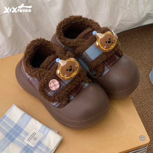 细细条亲子软萌小熊魔术贴面包鞋