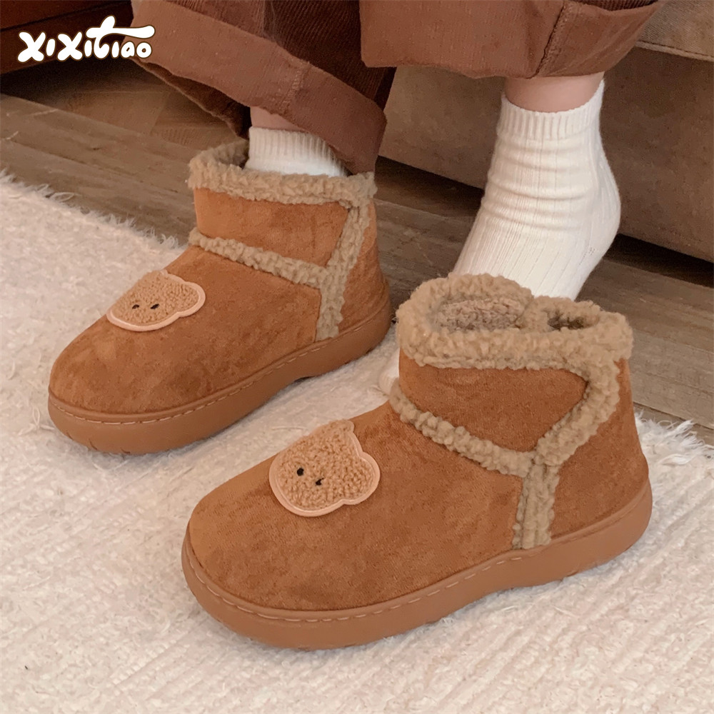 趣味卡通可爱小熊保暖加绒雪地靴