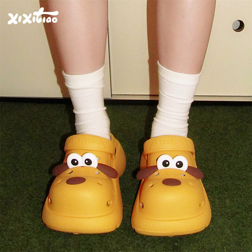 可爱大眼狗狗包头防滑沙滩洞洞鞋