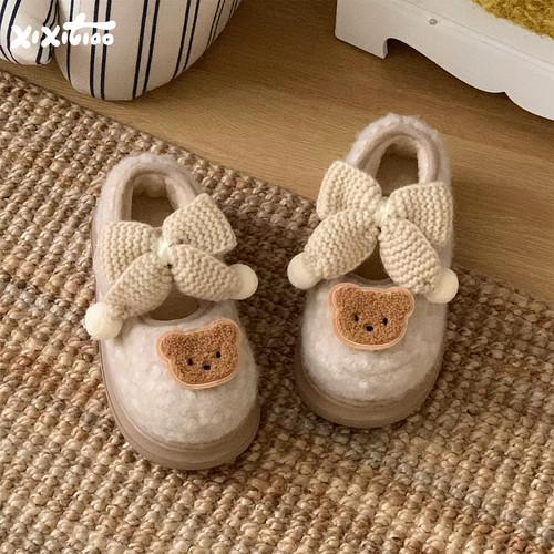 细细条棉鞋软萌小熊魔术贴玛丽珍