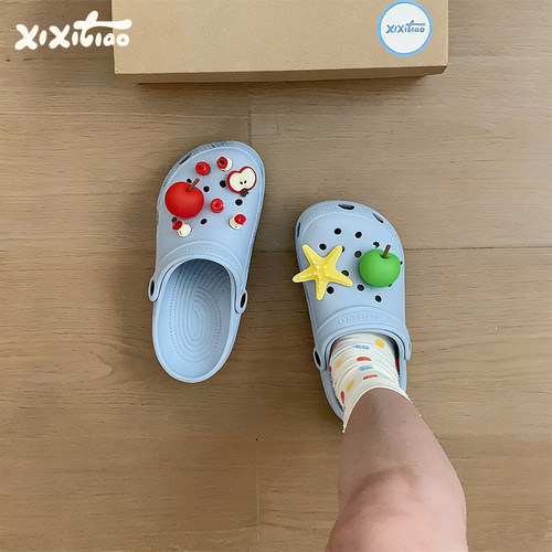 DIY立体仿真红绿苹果EVA洞洞鞋
