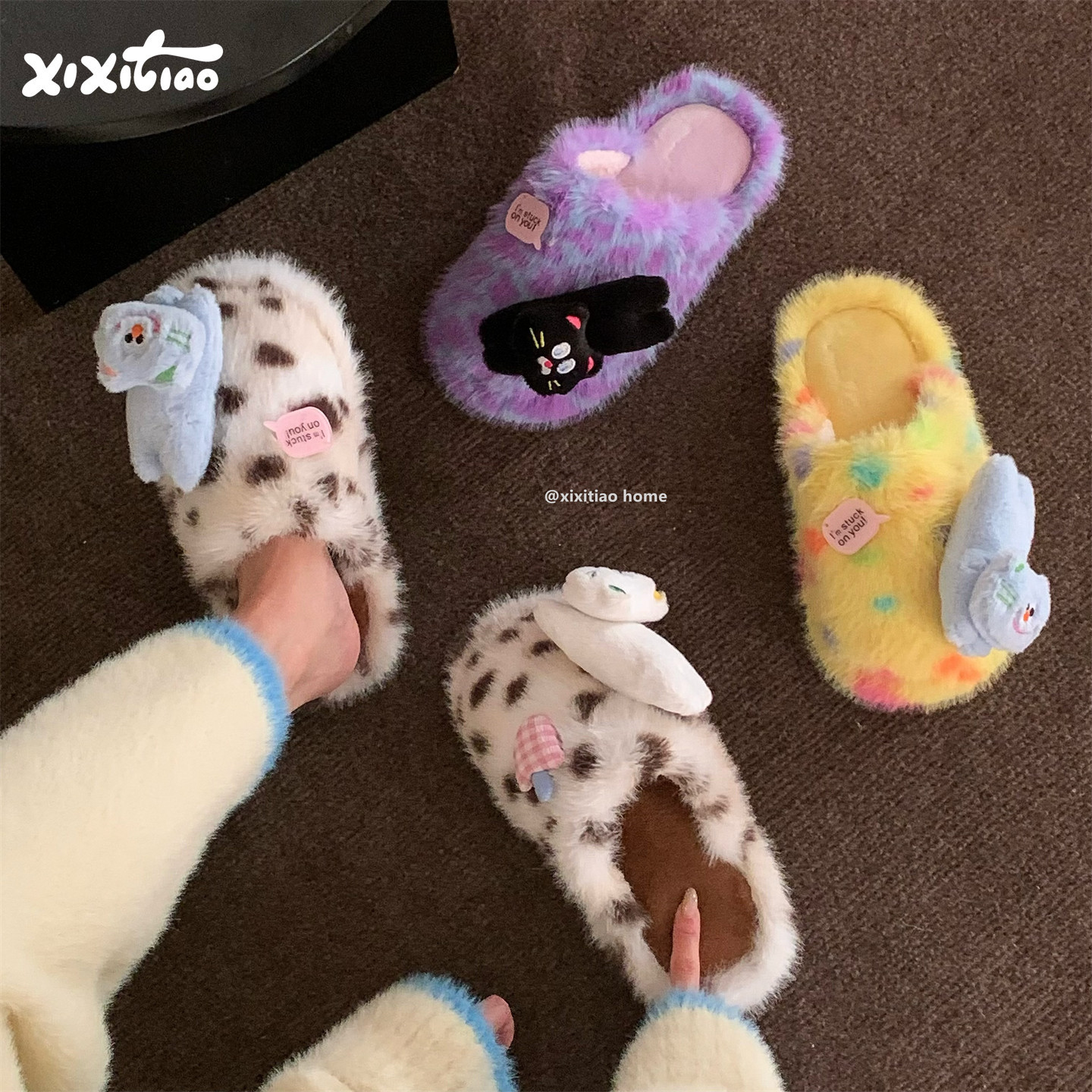 细细条 防滑趣味棉拖鞋个性小猫保暖软底休闲新款冬家居毛毛鞋女,居家布艺,居家棉拖/棉鞋,淘宝优惠券,粉丝福利购,淘宝优惠卷