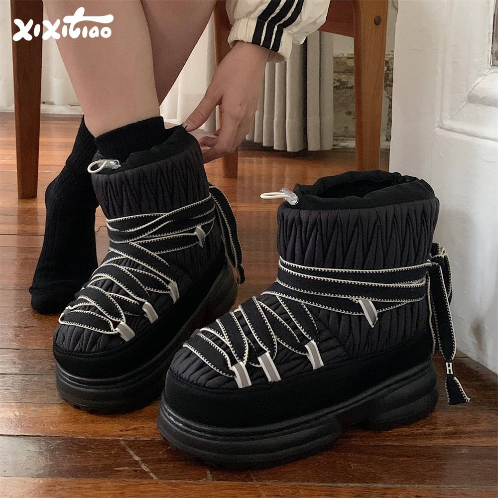 细细条女个性休闲保暖束口系带中筒棉靴冬季新款网红ins风雪地靴,女鞋,时尚雪地靴,淘宝优惠券,粉丝福利购,淘宝优惠卷
