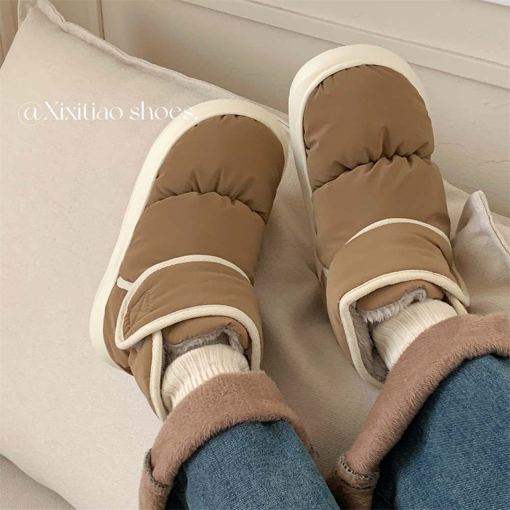 细细条街头时尚百搭拼色保暖棉鞋