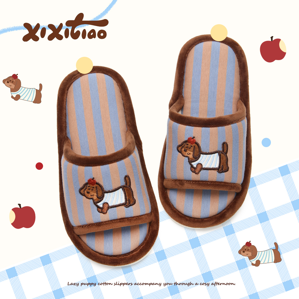 吸汗棉麻拖鞋情侣居家苹果小狗