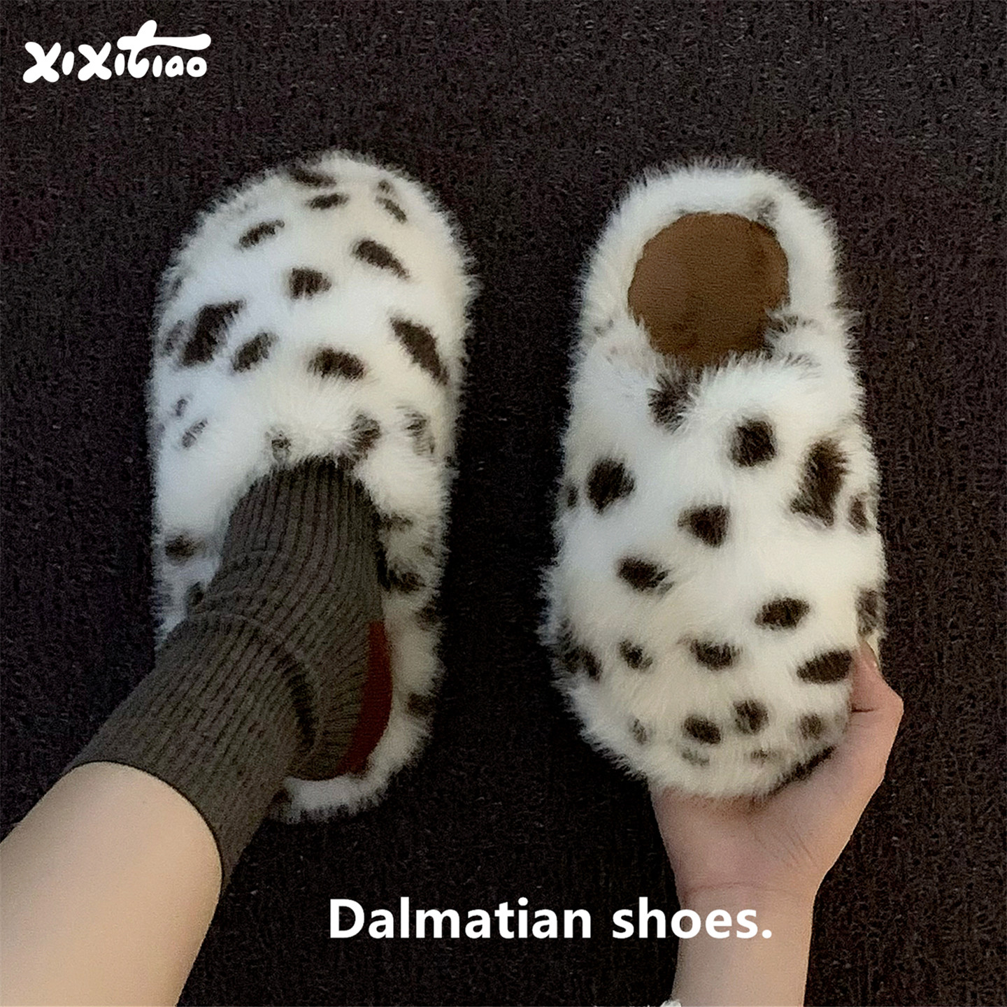细细条 女学生防滑居家ins网红棉拖鞋趣味可爱斑点狗纹毛毛鞋秋冬,居家布艺,居家棉拖/棉鞋,淘宝优惠券,粉丝福利购,淘宝优惠卷