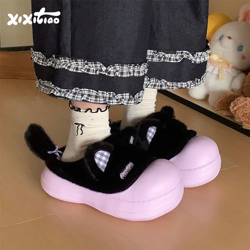 细细条棉拖鞋软萌小猫Lolita厚底