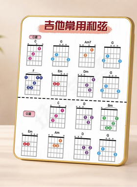 吉他常用和弦图摆台吉他初学者琴房练习民谣吉他装饰摆件