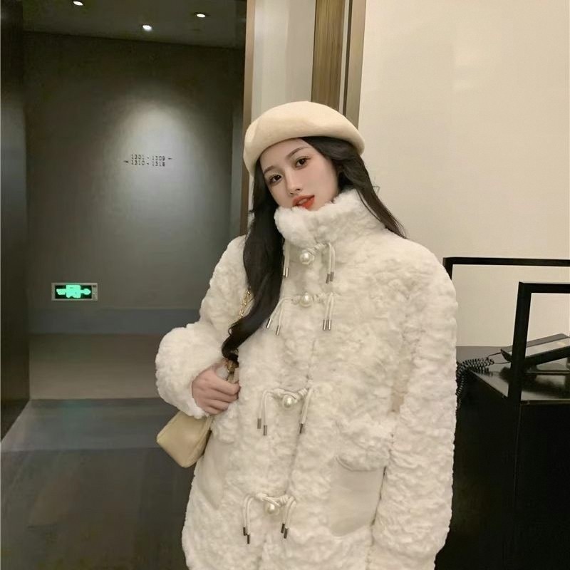 皮毛一体加厚羊羔毛绒外套女冬季保暖宽松中长款珍珠扣高领棉衣服,女装/女士精品,皮草,淘宝优惠券,粉丝福利购,淘宝优惠卷