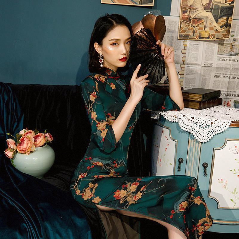 2025春秋季新款蚀骨旗袍民国风年轻款气质长款老上海优雅改良旗袍